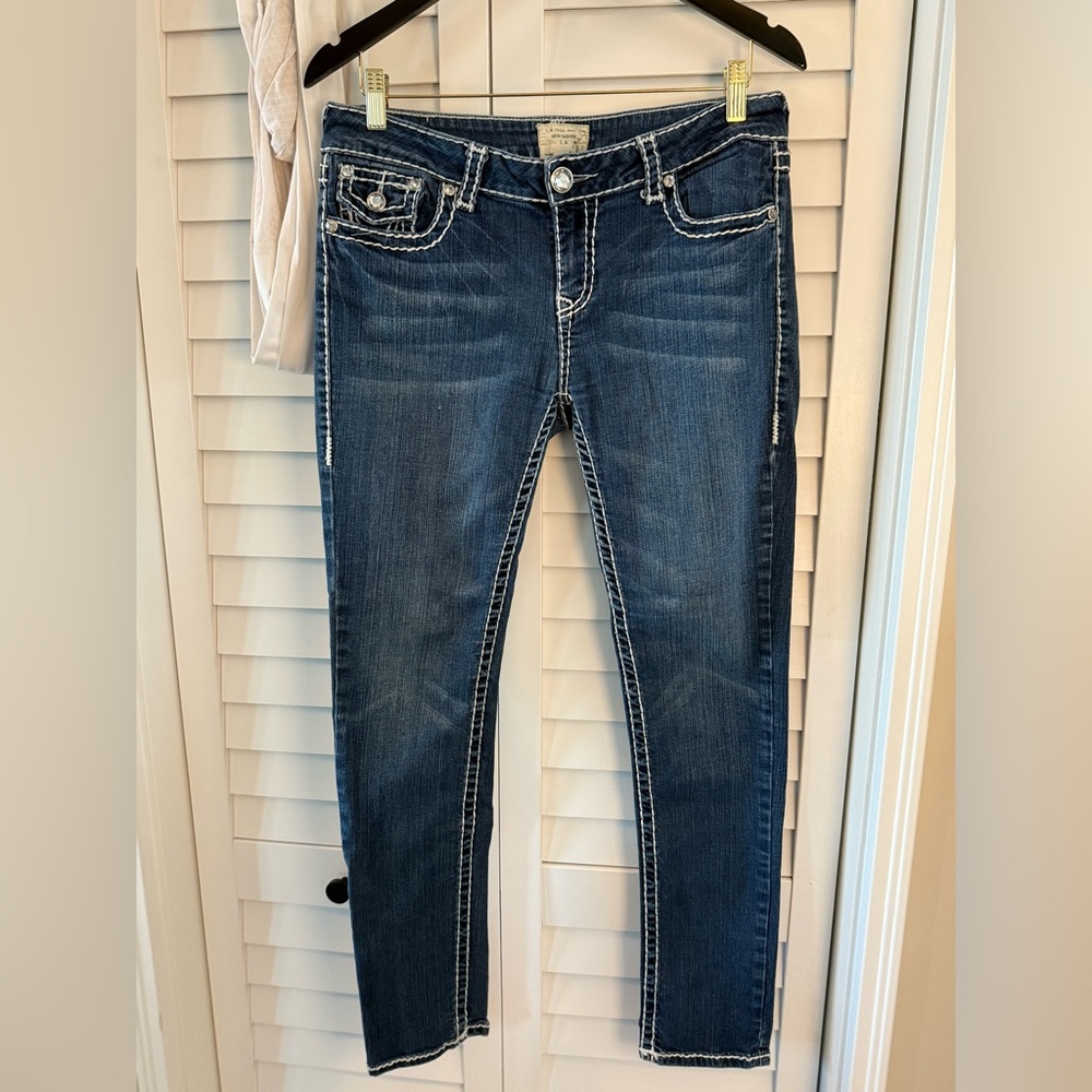 L.A. Idol Y2K McBling Rhinestone Thick Stitch Skinny Jeans Size 11 - Picture 3 of 11